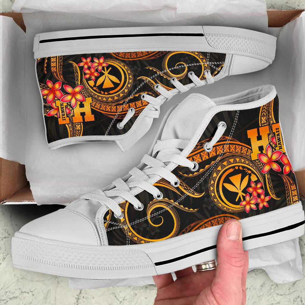 Polynesian Hawaii High Top Shoe Gold Plumeria