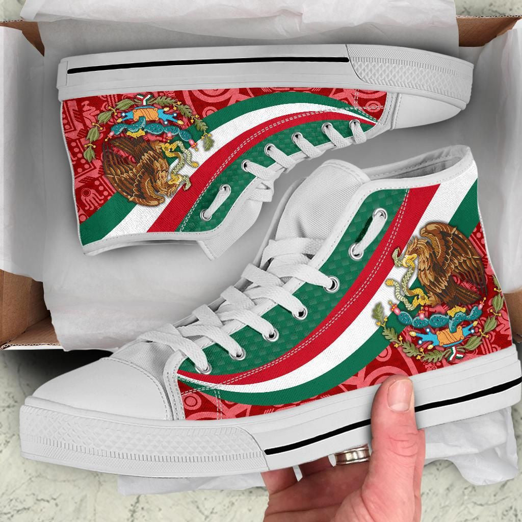 Mexico High Top Shoe Mexico Coat Of Arms With Aztec Patterns