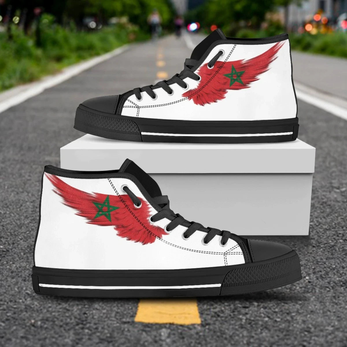 Morocco White High Top Shoe Wing Flag