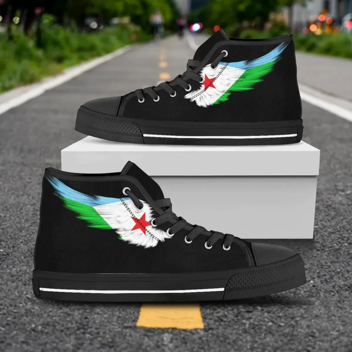 Djibouti Black High Top Shoe Wing Flag