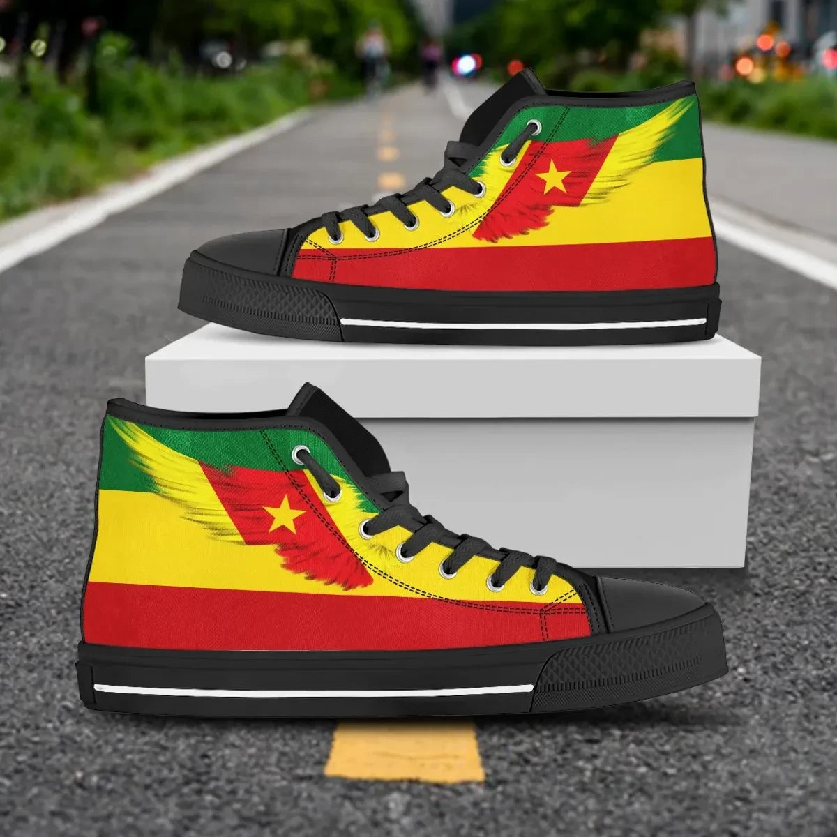 Amhara Rasta High Top Shoe Wing Flag