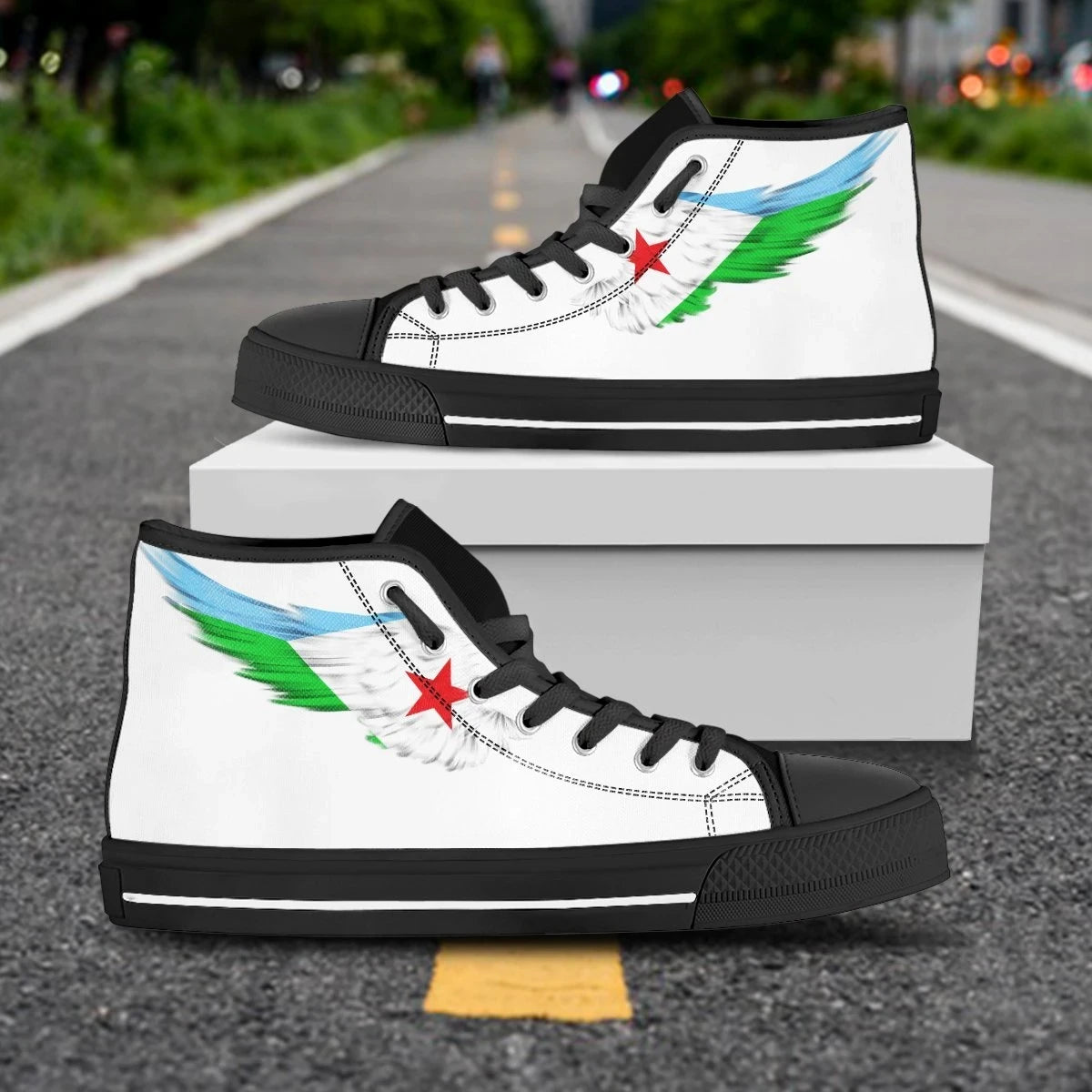 Djibouti White High Top Shoe Wing Flag
