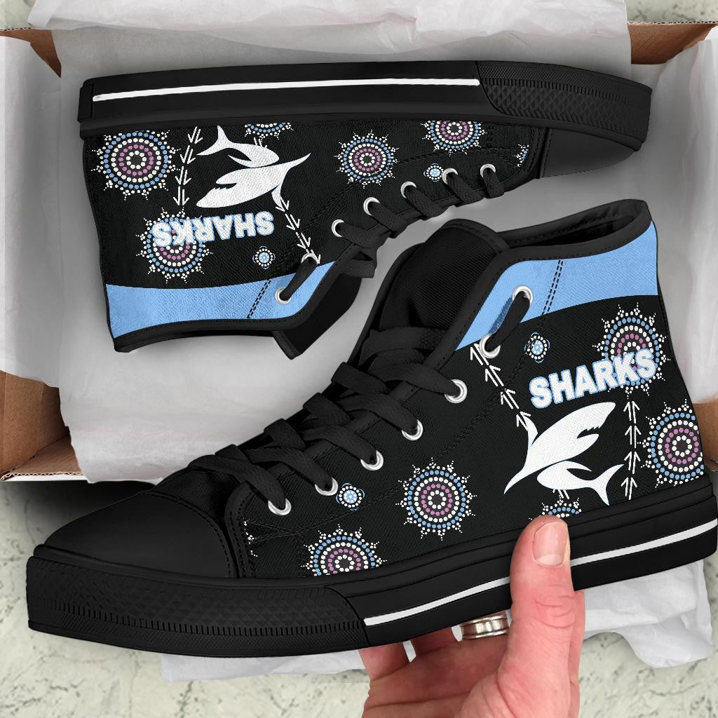 Cronulla High Top Shoe Sharks Simple Indigenous Black