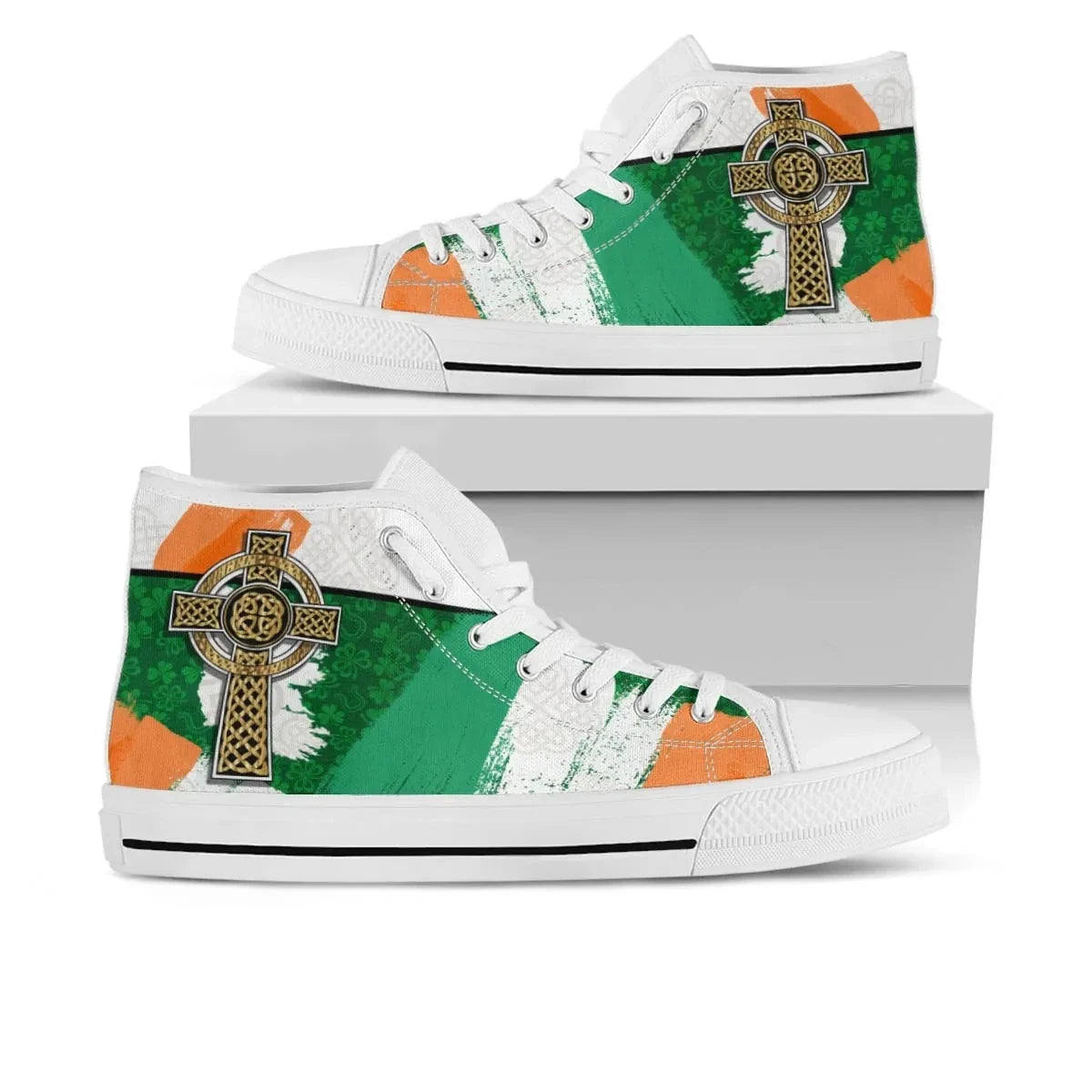 Celtic All Over Print High Top Shoe Irish Shamrock With Celtic Cross