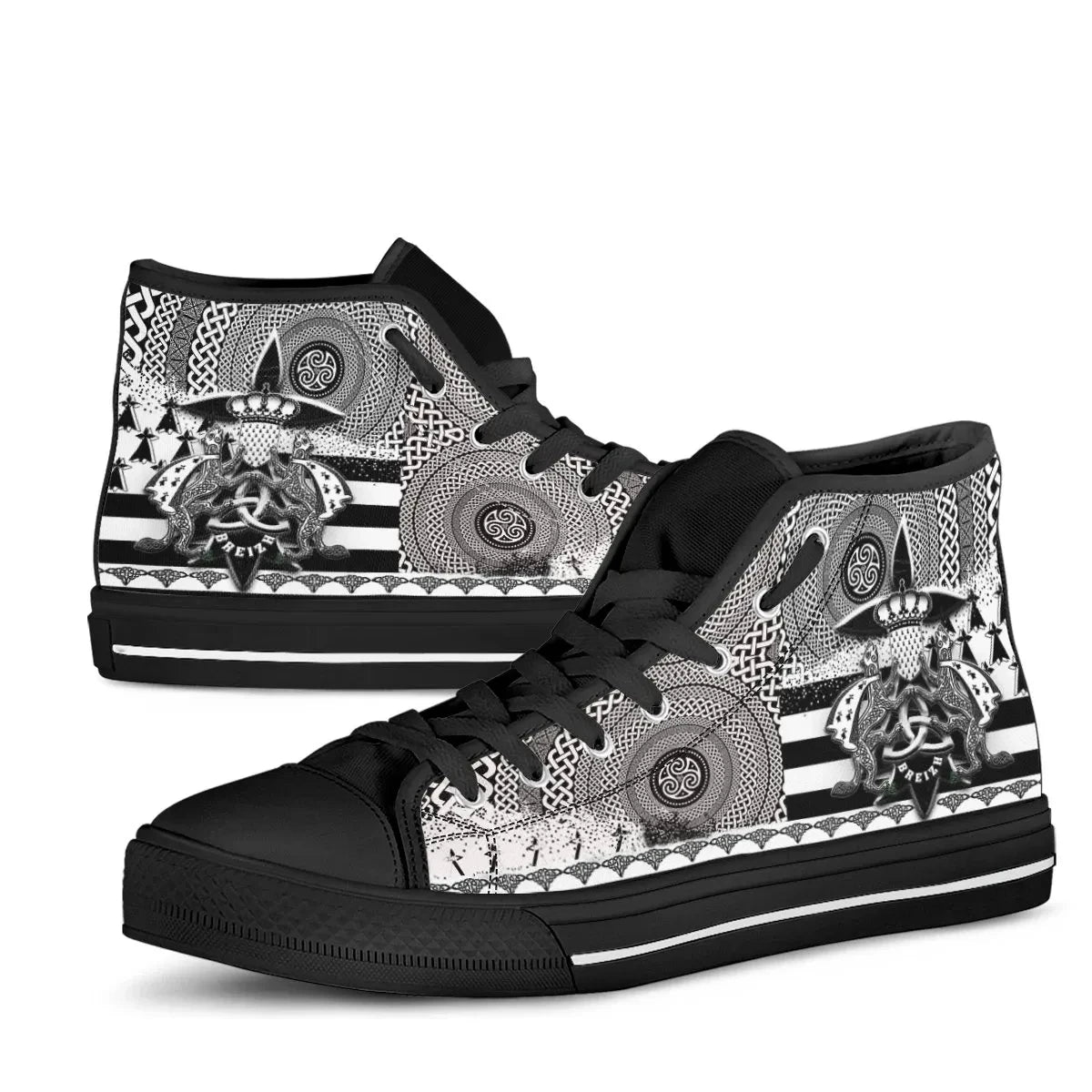 Celtic Brittany High Top Shoes Brittany Flag With Stoat Ermine And Triskelion Symbols