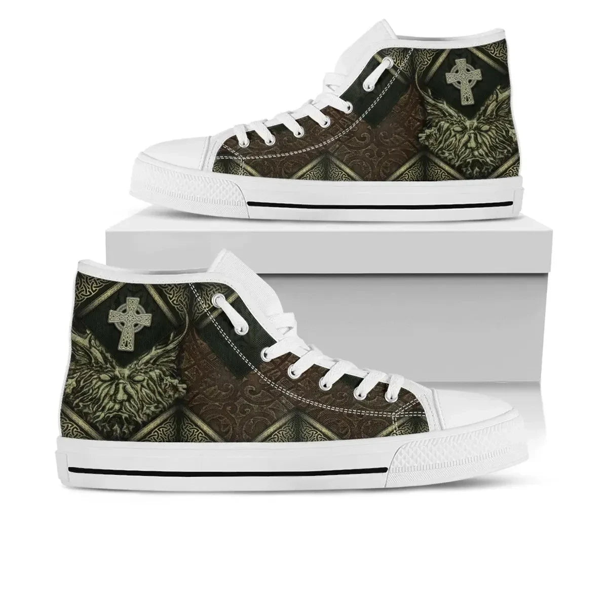 Celtic Green Man High Top Shoes Vintage Green Man With Celtic Cross