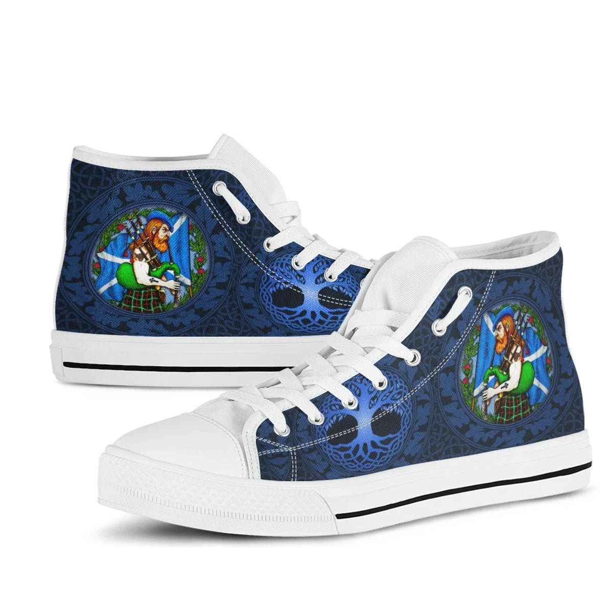 Scotland Highlander Men With Traditional Bagpipes High Top Shoe
