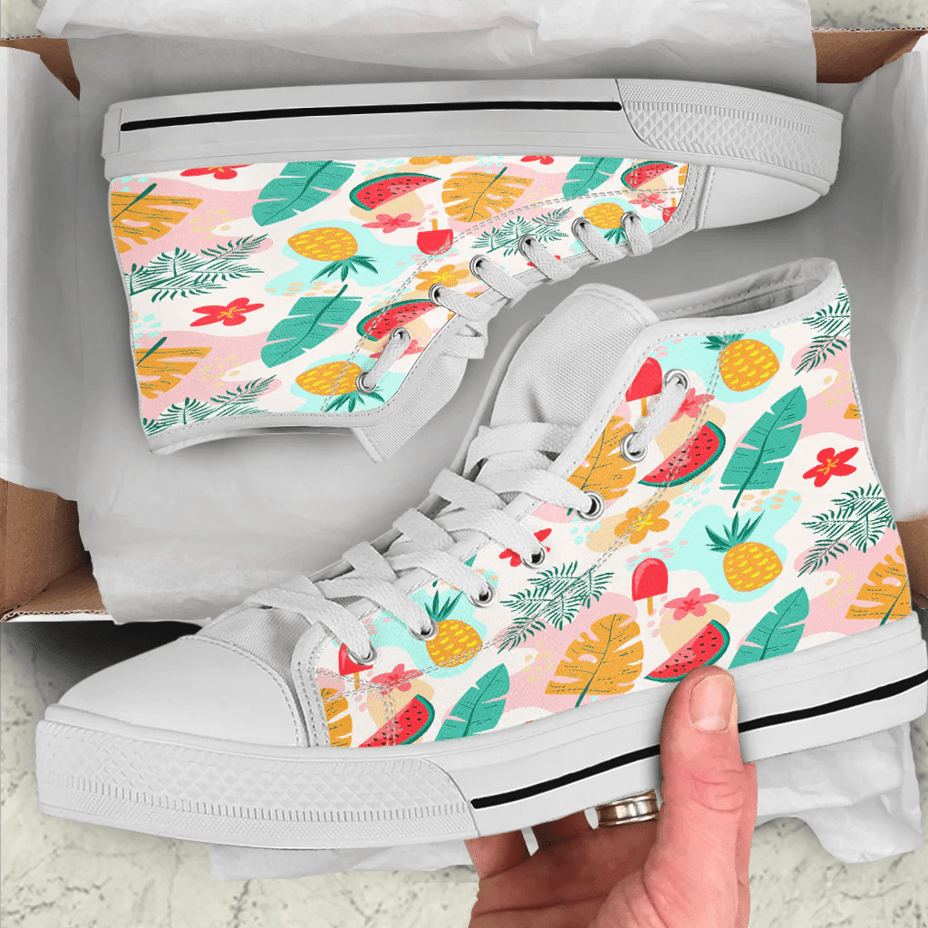Shoes Hawaiian Summer Pattern Tropical Fruit And Ice Cream High Top Shoes
