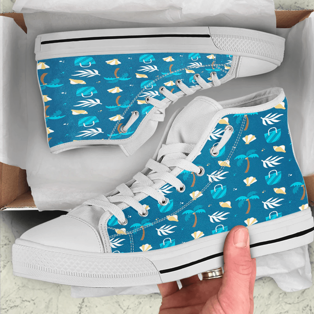 Shoes Hawaiian Summer Pattern Coconut,Bag And Pearl Shell High Top Shoes