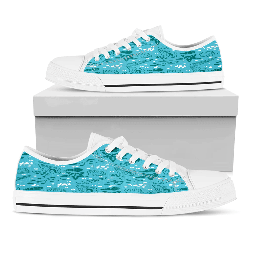 Shoes Summer Pattern Sea Snail Cyan Background Low Top Shoes