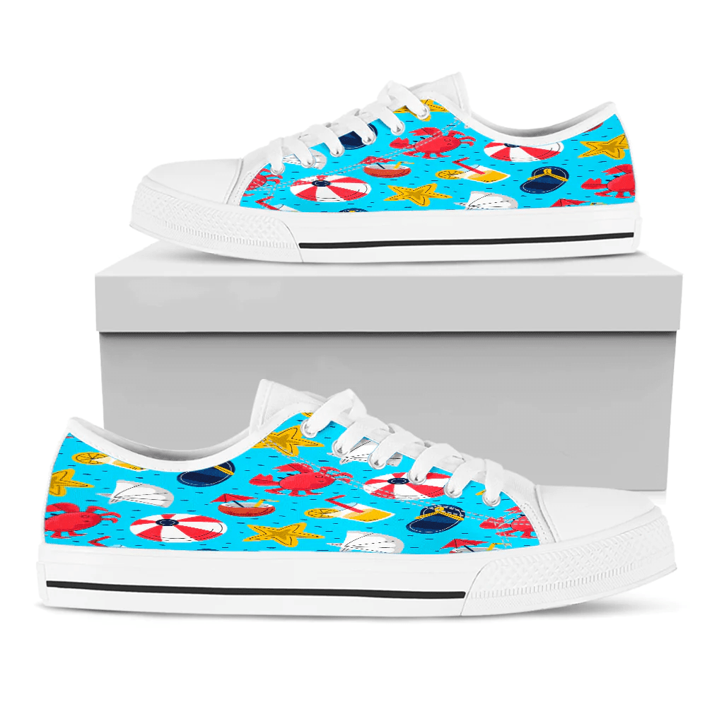 Shoes Summer Pattern Simple Drawing Crab And Coconut Low Top Shoes