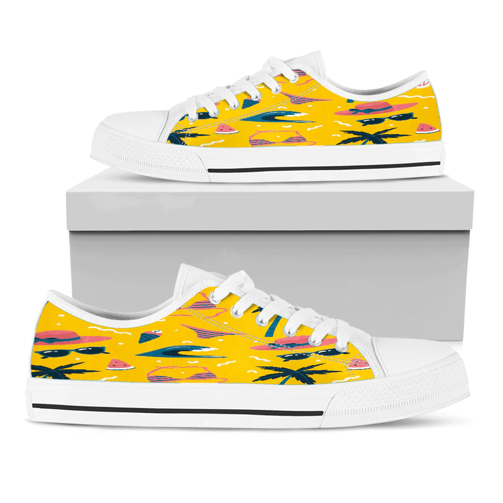 Shoes Summer Pattern Underwear,Coconut And Straw Hat Yellow Background Low Top Shoes