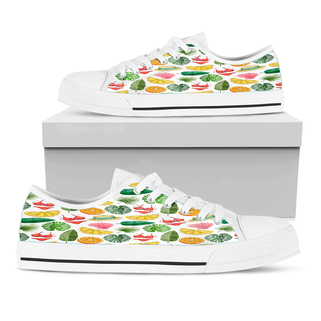 Shoes Hawaiian Leaves And Straw Hat Low Top Shoes
