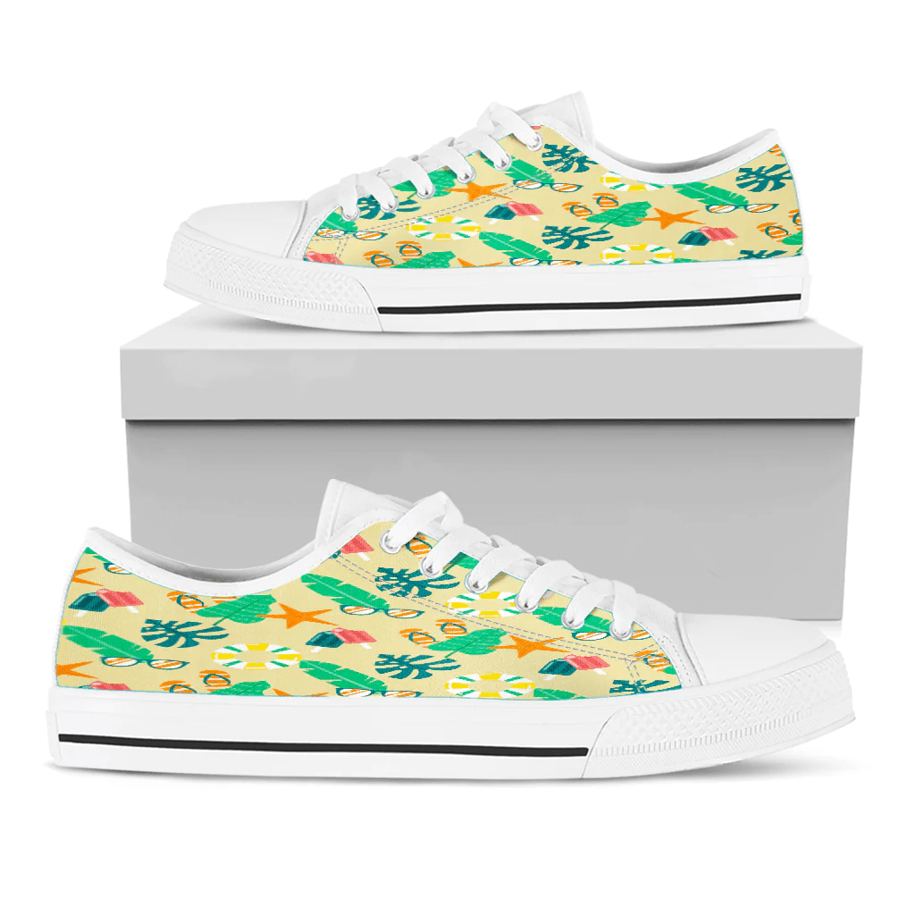 Shoes Summer Pattern Beach Ice Cream And Flip Flop Low Top Shoes