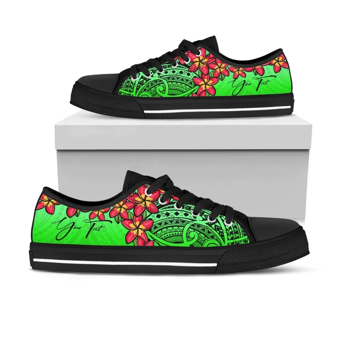 Custom Polynesian Plumeria Green Low Top Shoes Personal Signature