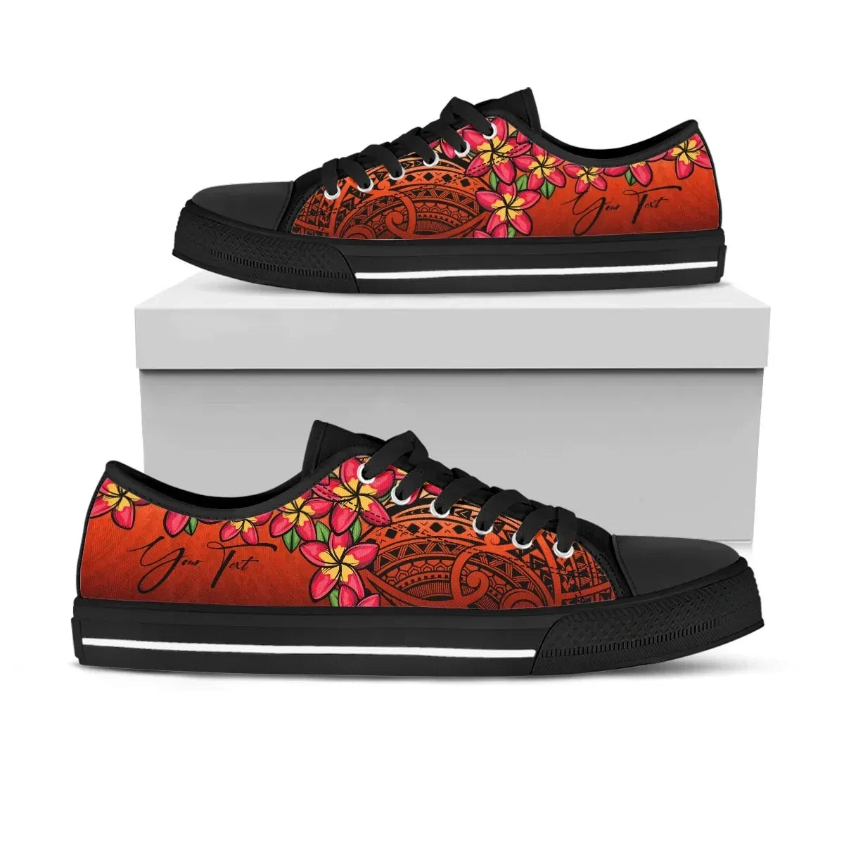 Custom Polynesian Plumeria Red Low Top Shoes Personal Signature
