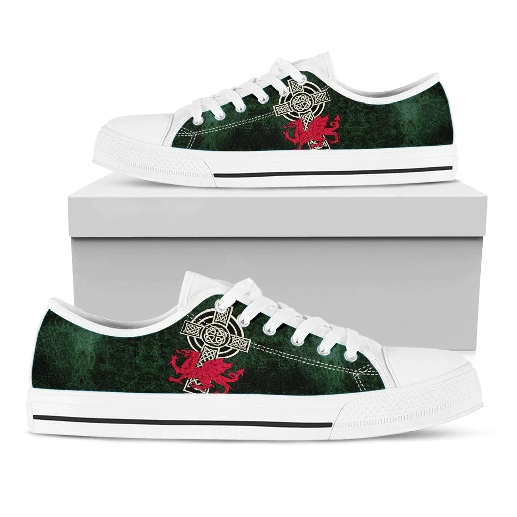 Wales Celtic Low Top Shoes Celtic Cross & Cymru Skew Style
