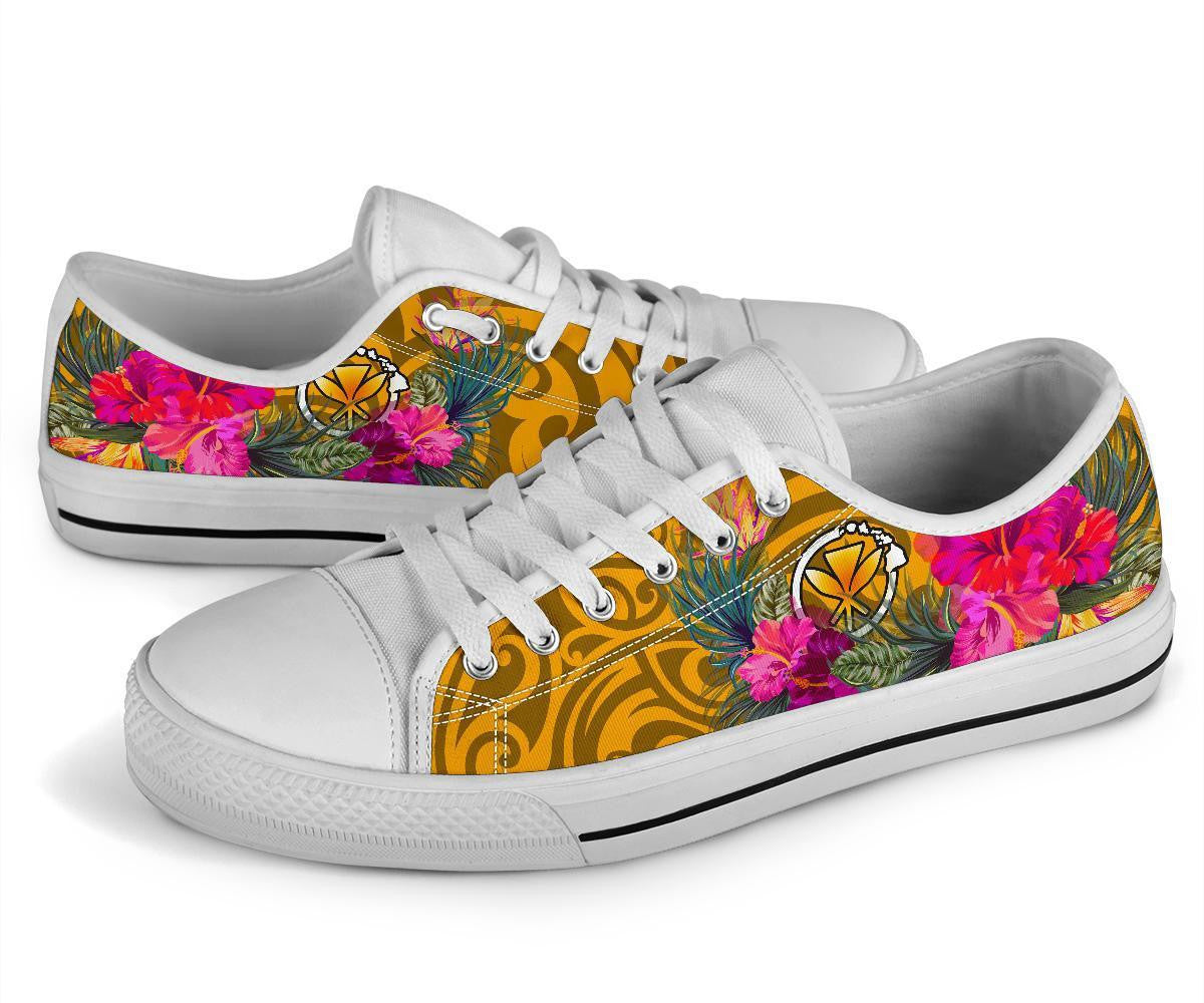 Hawaii Low Top Shoes Kanaka Maoli With Hibiscus On Polynesian Patterns Yellow