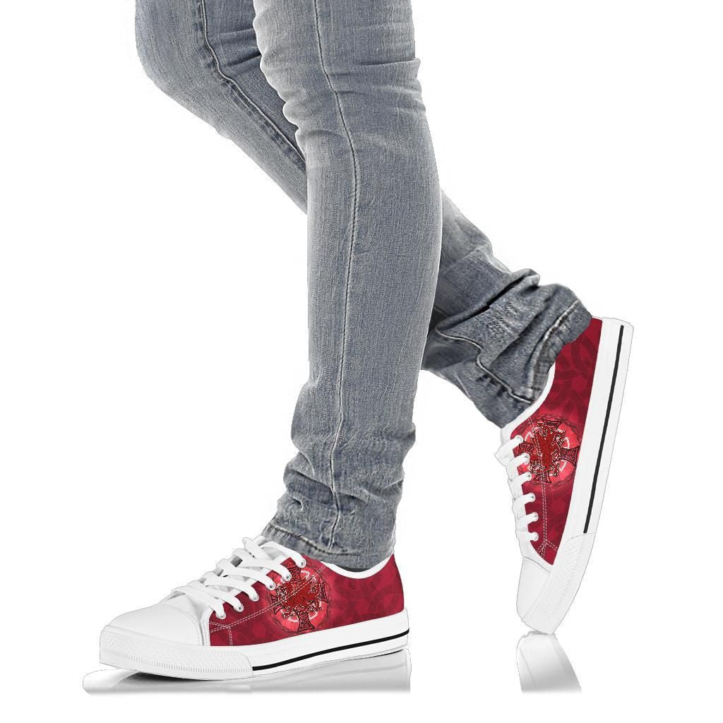 Wales Celtic Low Top Shoes Dragon With Celtic Cross Red
