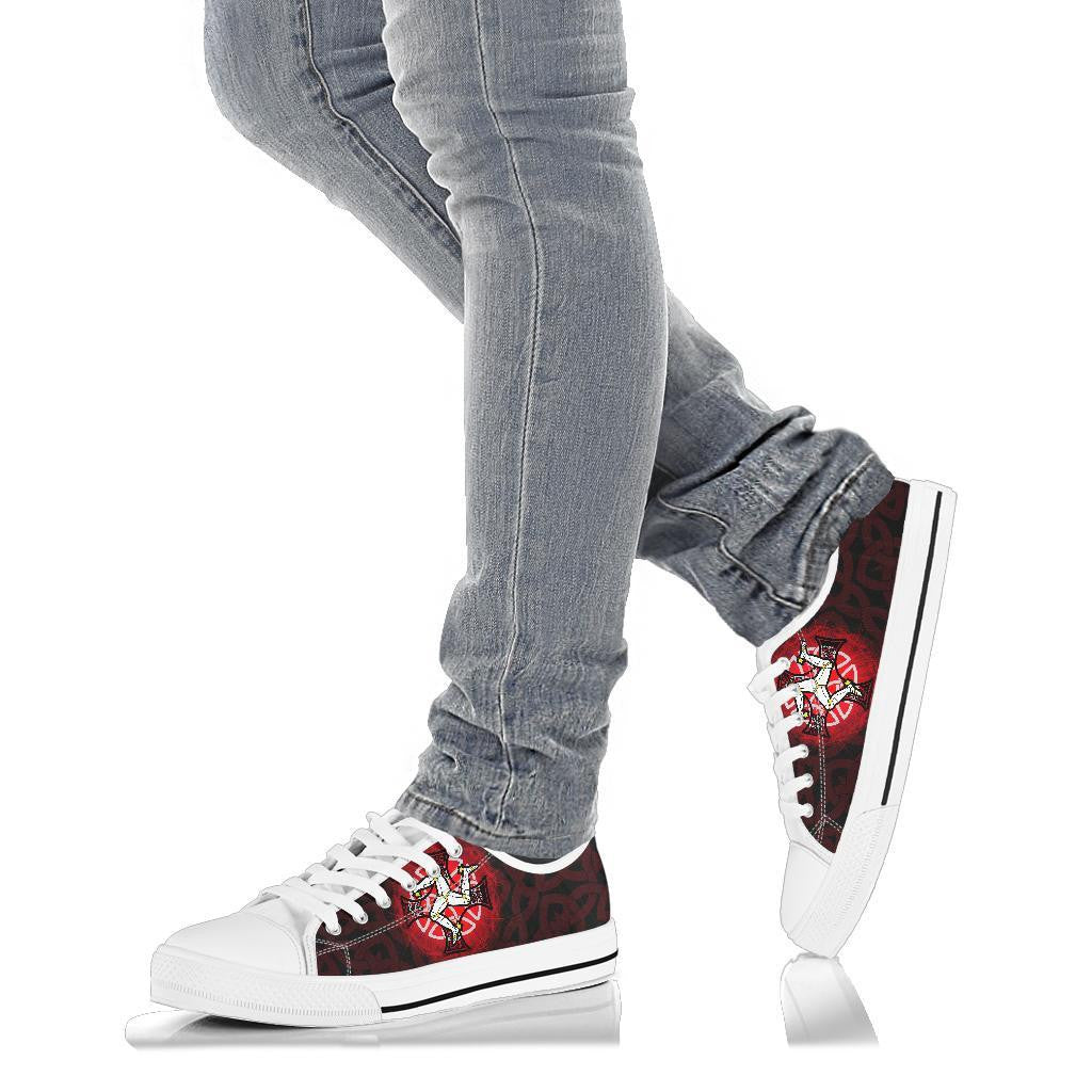 Isle Of Man Low Top Shoes Triskelion With Celtic Cross & Circle Red