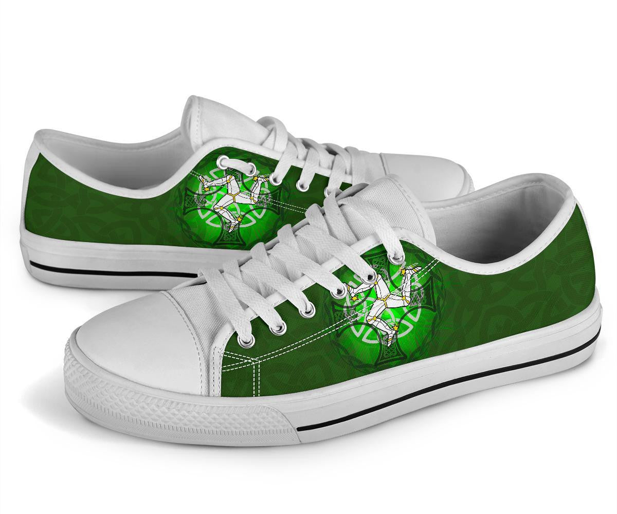 Isle Of Man Low Top Shoes Triskelion With Celtic Cross & Circle Green