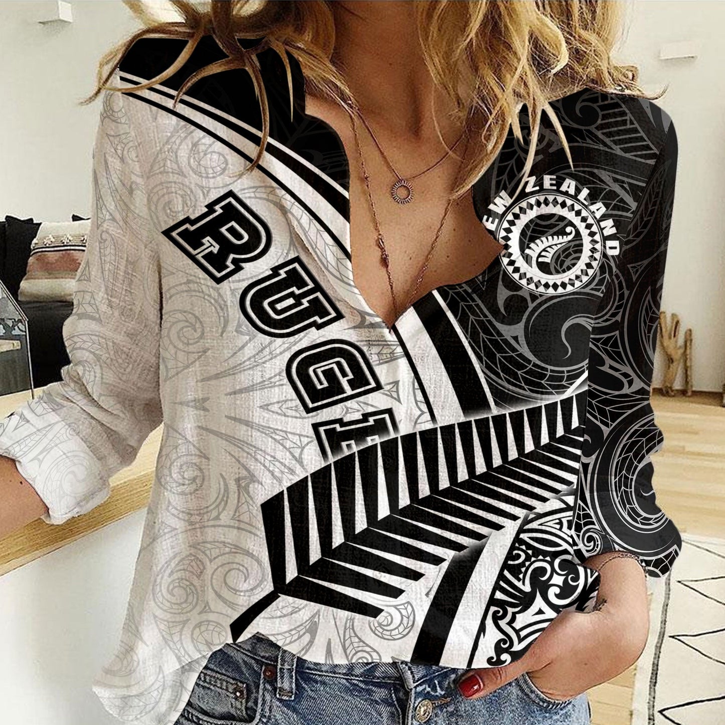 Women Casual Shirt New Zealand Rugby Silver Fern