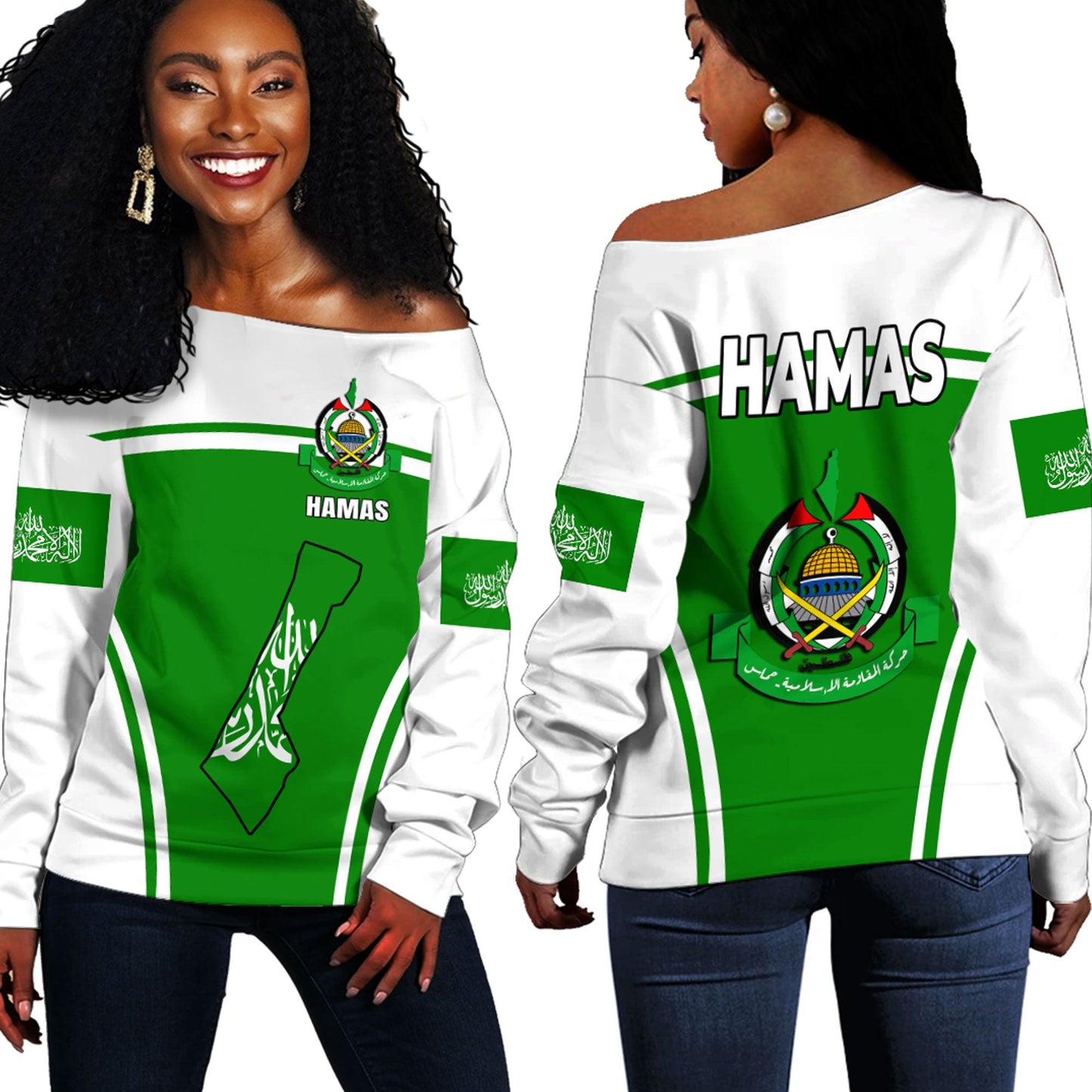 Clothing Hamas Off Shoulder Sweaters Active Flag