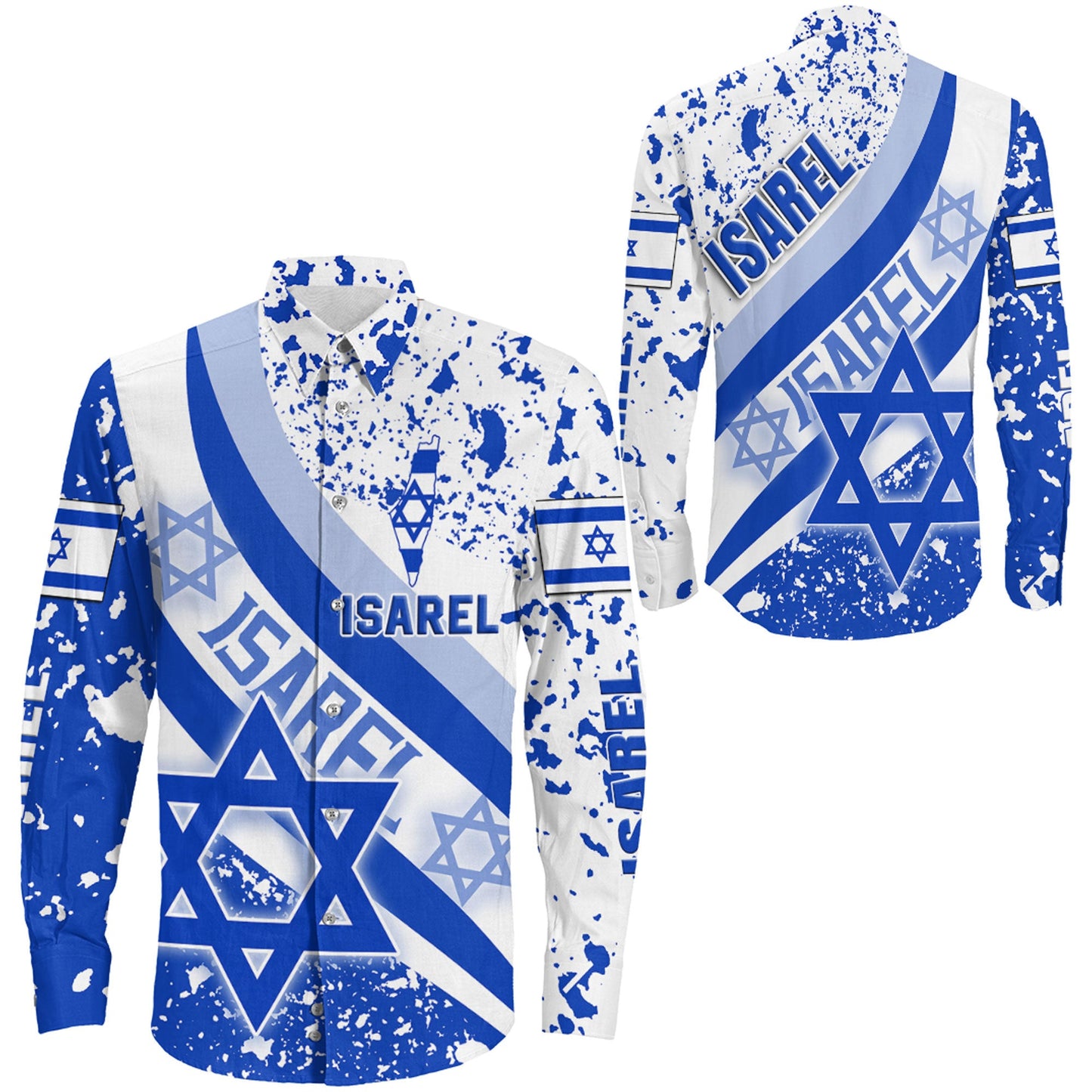 Clothing Isarel Long Sleeve Button Shirt Special Flag