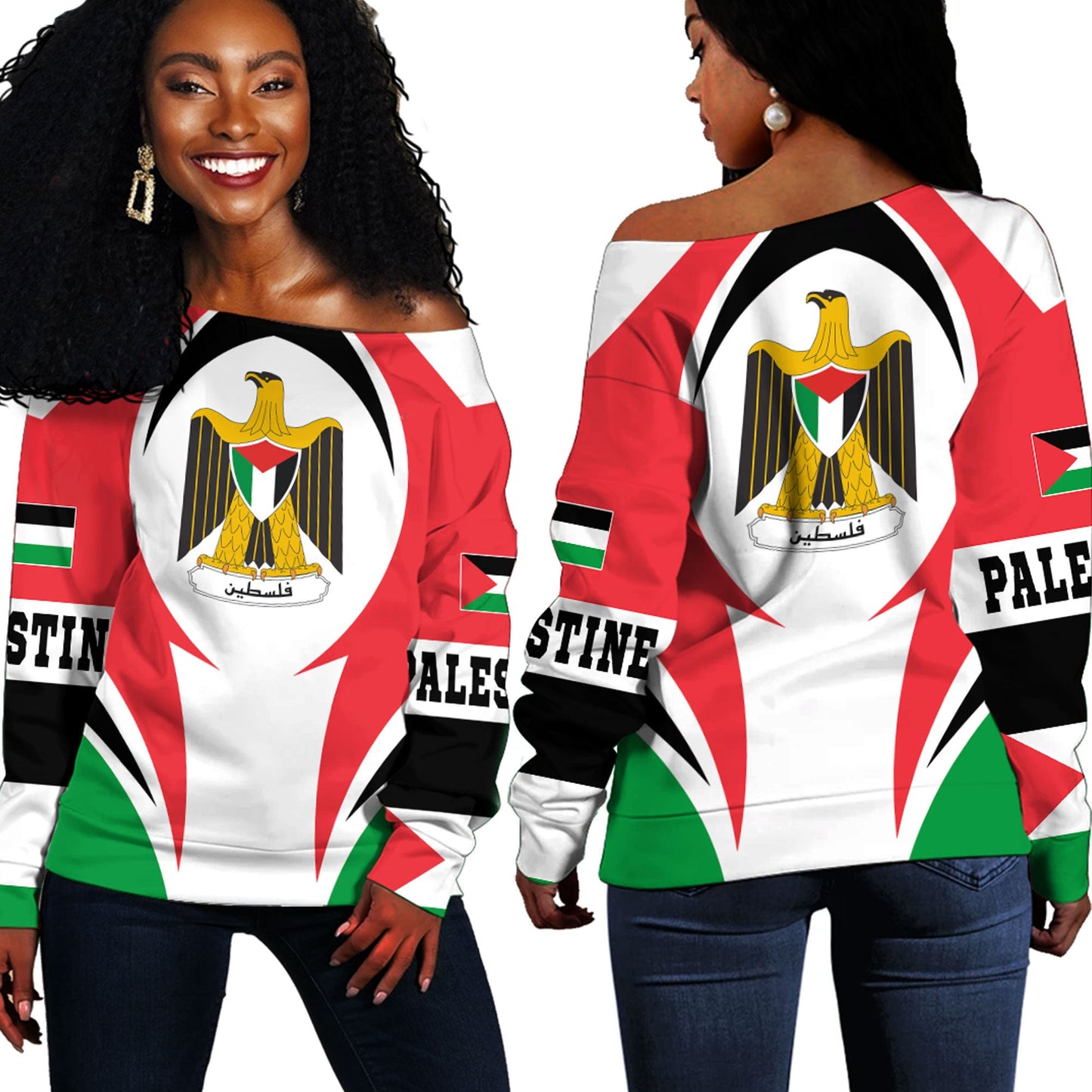 Clothing Palestine Off Shoulder Sweaters Action Flag Style