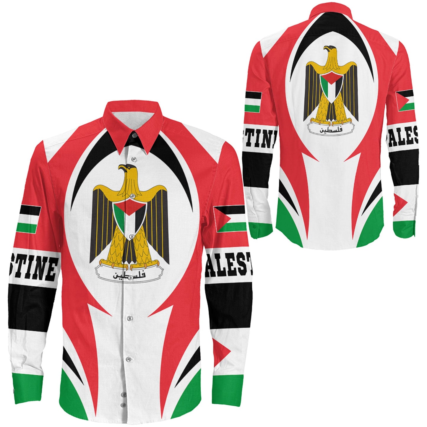Clothing Palestine Long Sleeve Button Shirt Action Flag Style