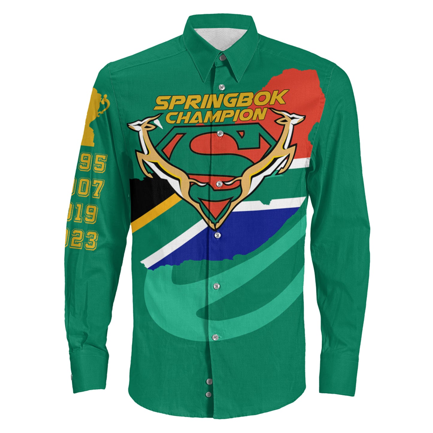 Springboks Clothing 2023 South Africa Rugby Champion Long Sleeve Button Shirt