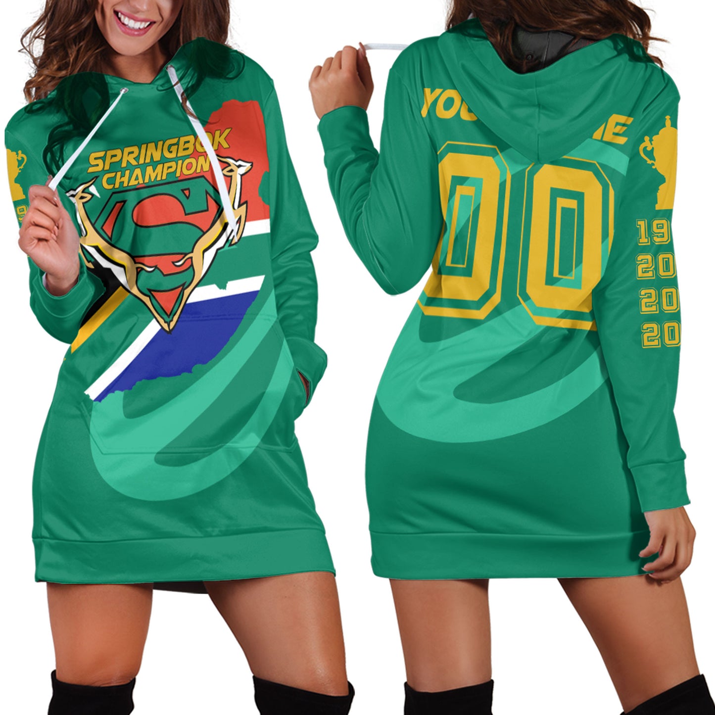 Springboks Clothing 2023 South Africa Rugby Champion Hoodie Dress T5