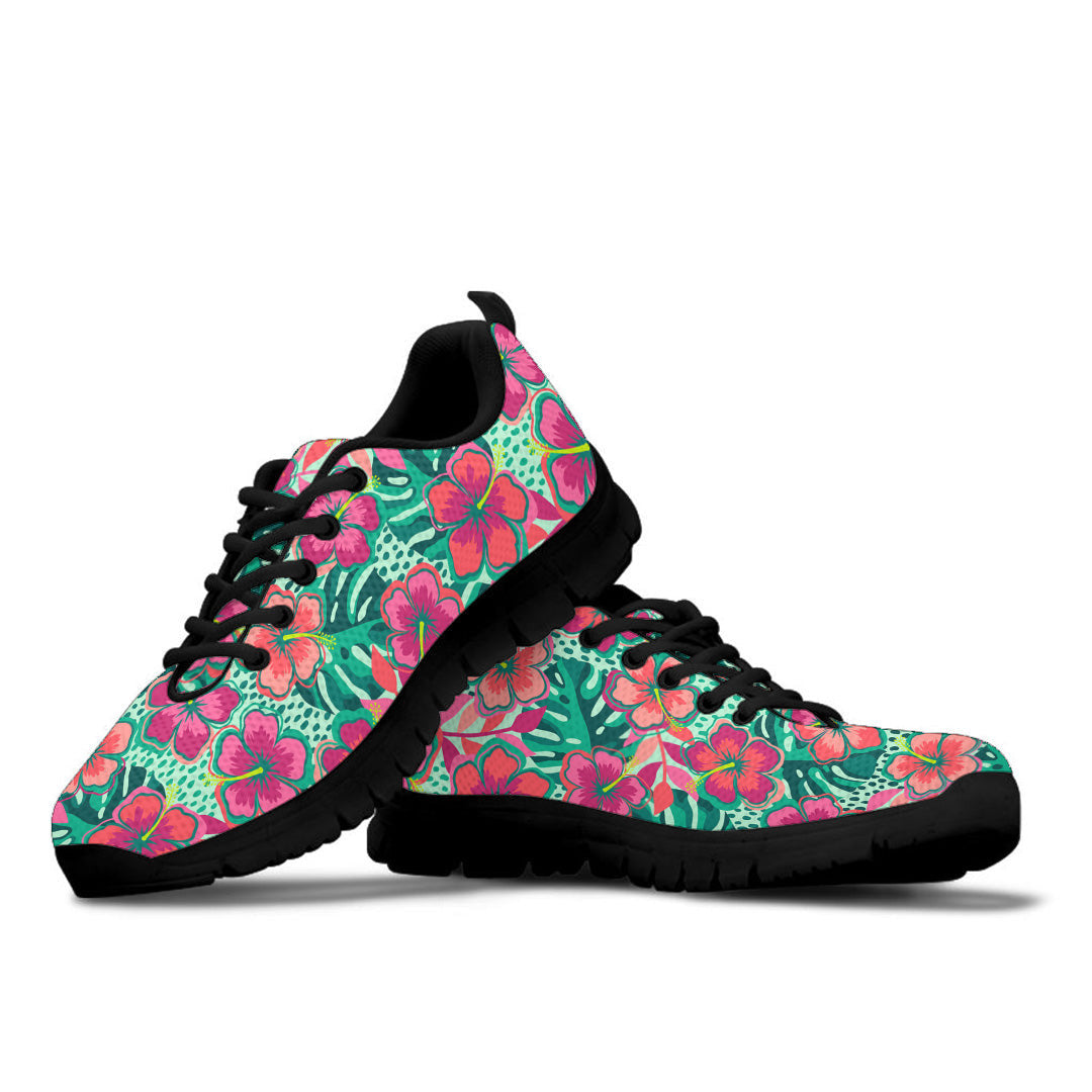 Sneaker Colorful Hibiscus Flower With Tropical Leaf Seamless