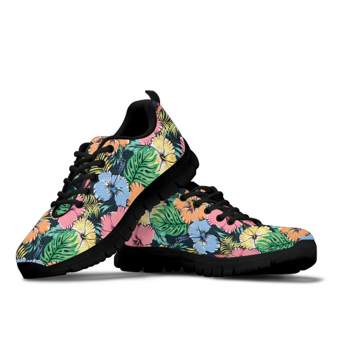 Sneaker Hibiscus Flowers And Tropical Leaves