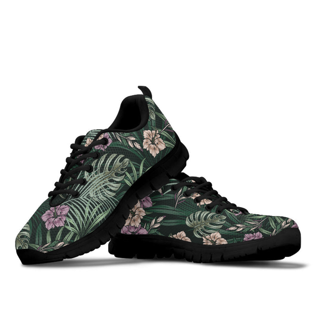 Sneaker Blooming Hibiscus Flowers And Exotic Leaves