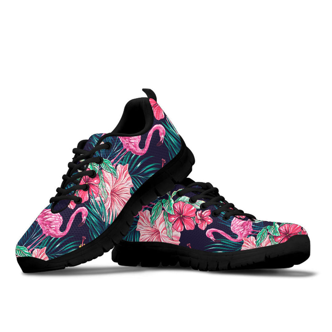 Sneaker Pink Flamingos Tropical Flowers