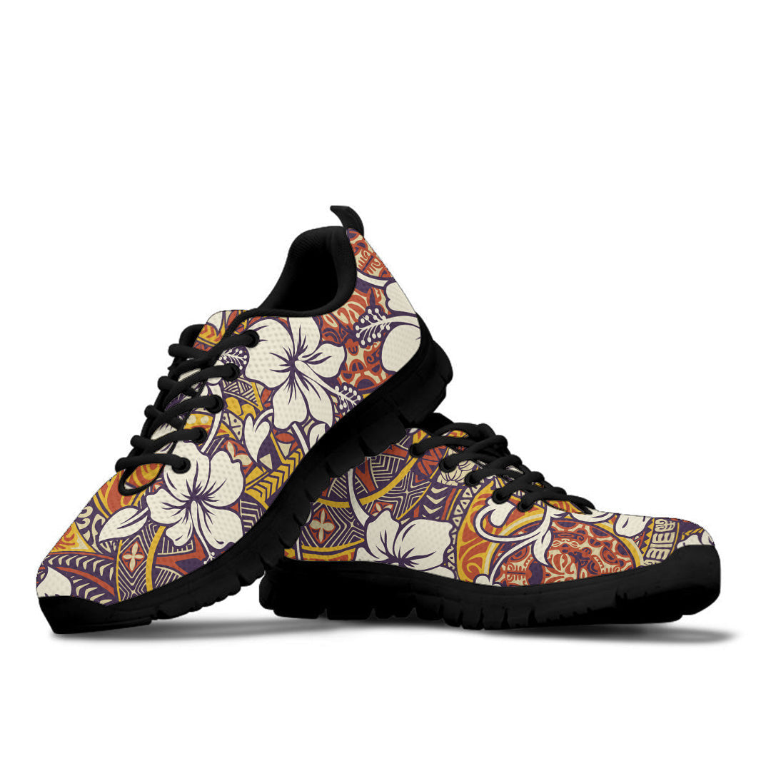 Sneaker Tropical Hibiscus Flower With Tapa Tribal Tattoo