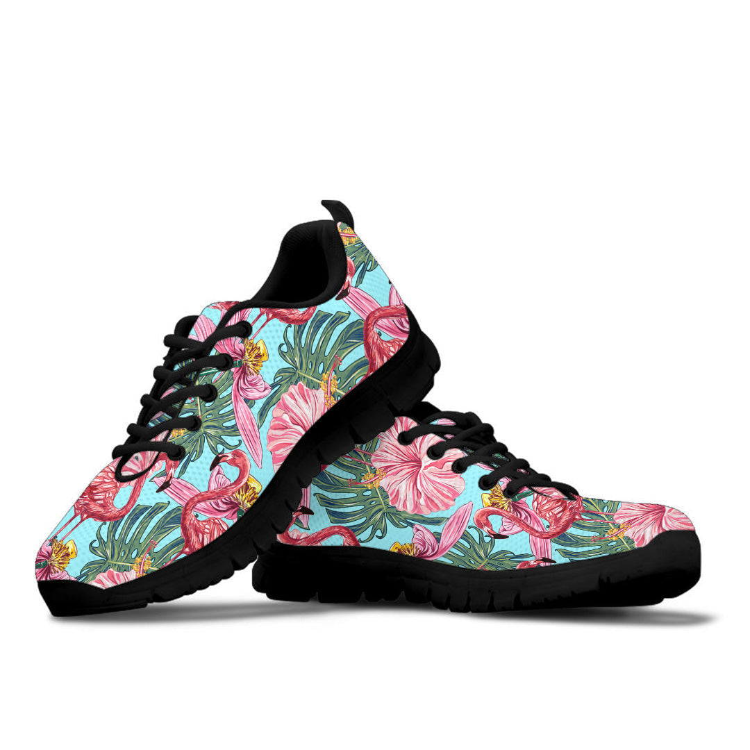 Sneaker Pink Flamingos with Tropical Flowers