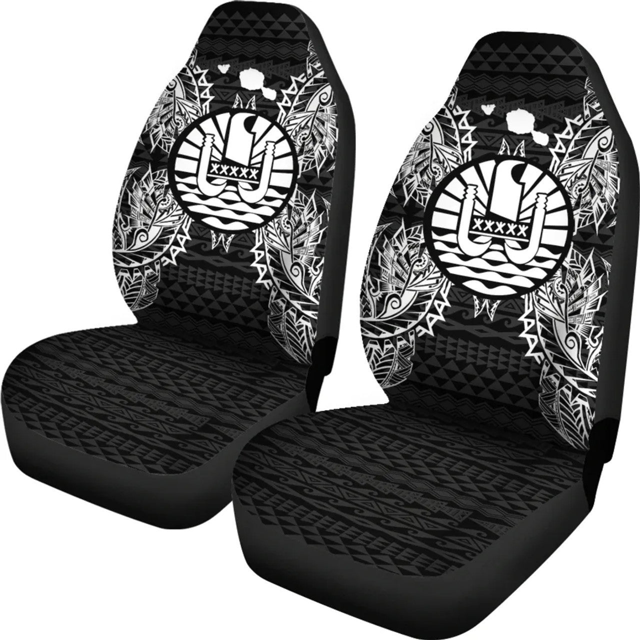 French Polynesia Car Seat Cover French Polynesia Coat Of Arms Map Black