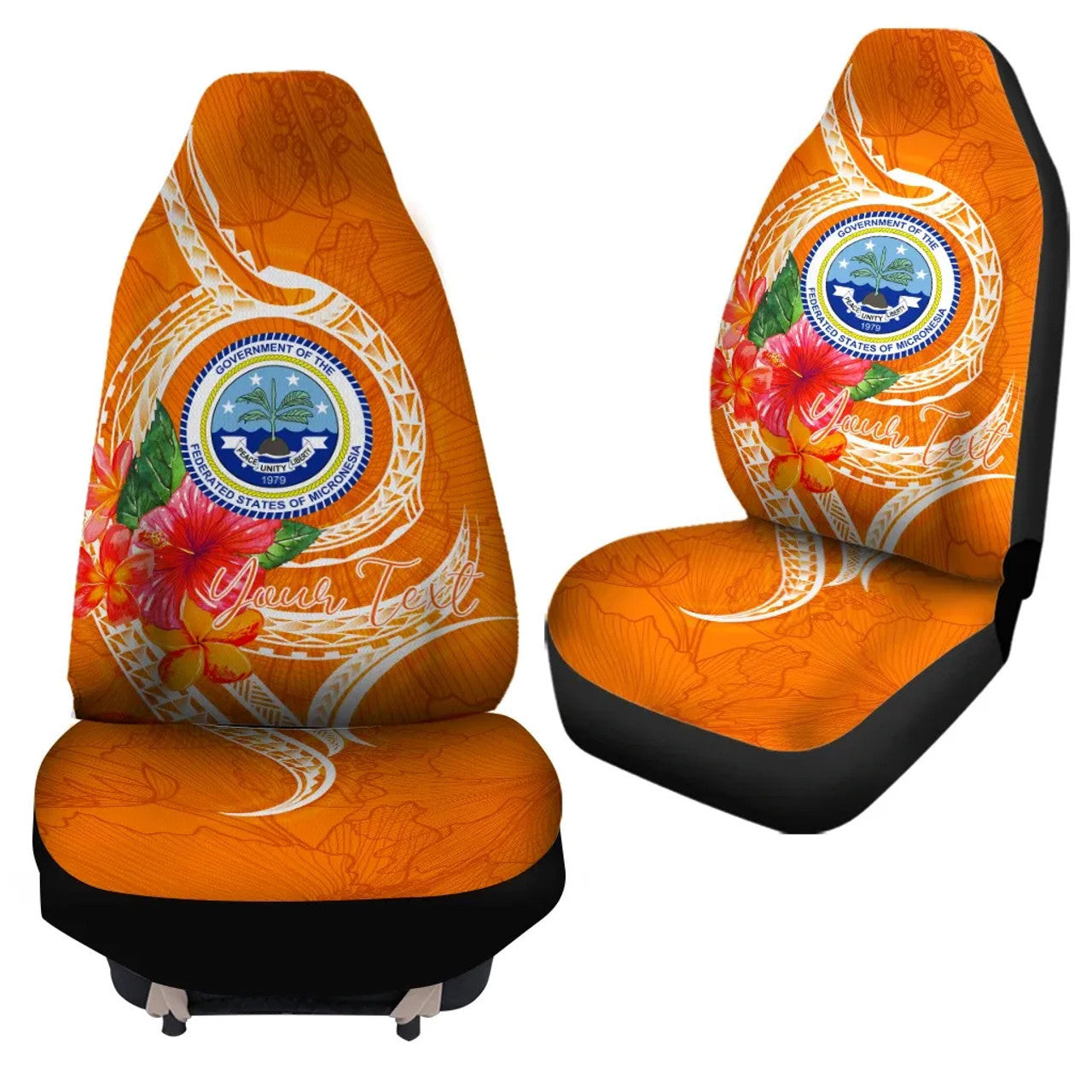 Federated States Of Micronesia Custom Personalised Car Seat Covers Orange Floral With Seal