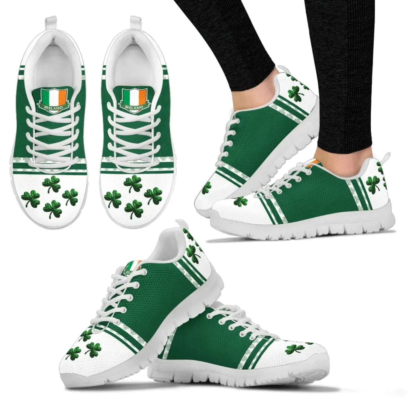 Celtic St. Patrick's Day Sneakers Ireland Flag with Shamrock pattern