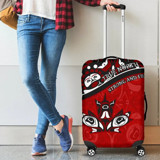 Canada Day Luggage Covers Haida Maple Leaf Style Tattoo Red