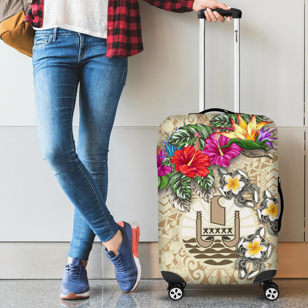 Tahiti Luggage Covers Hibiscus Turtle Tattoo Beige