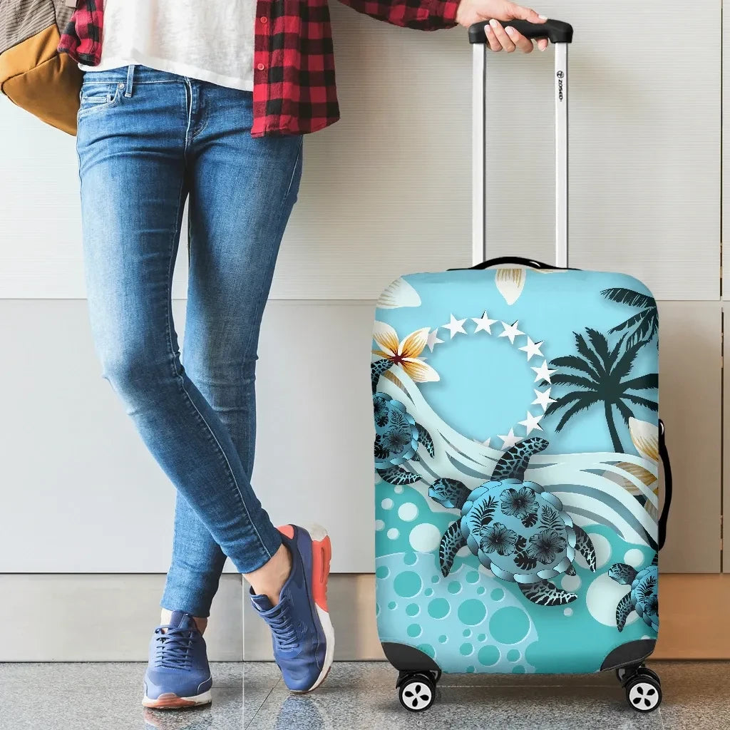 Cook Islands Luggage Covers Blue Turtle Hibiscus
