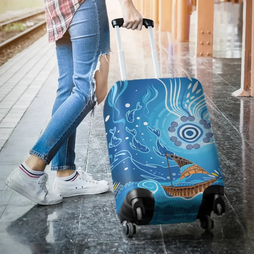 Luggage Covers Aboriginal View Sea With Fish And Boat