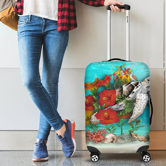 Barbados Luggage Covers Ocean Turtle Hibiscus