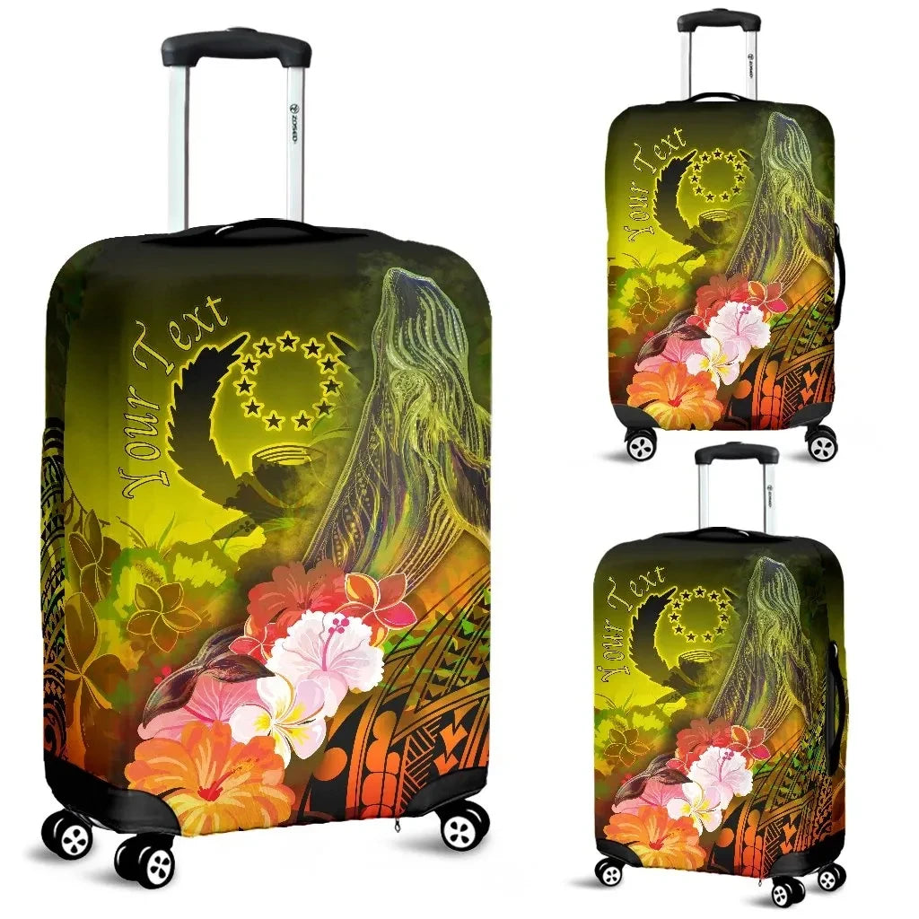 Pohnpei Custom Personalised Luggage Covers Humpback Whale with Tropical Flowers Yellow