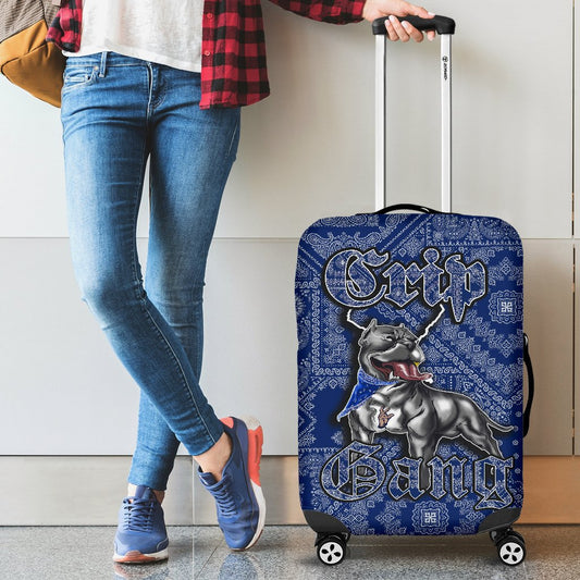 Crips Gang Bulldog Luggage Covers Blue Paisley