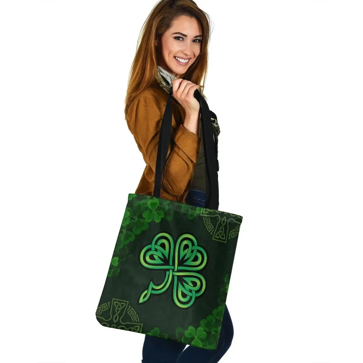Ireland Celtic Leather Tote Bag Celtic Cross & Shamrock