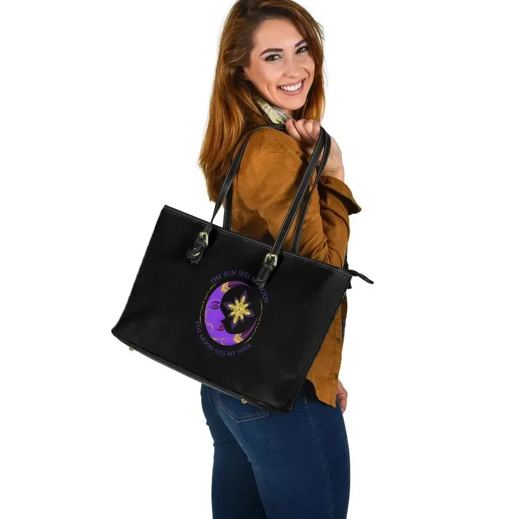 Celticone Wicca Leather Tote Bag The Moon Sees My Soul